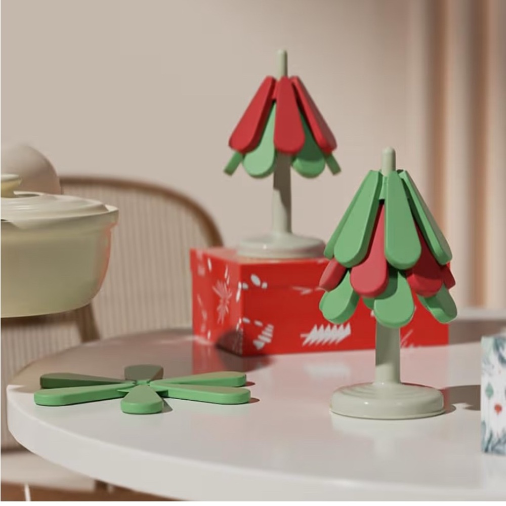 Christmas Decor Set of 3 Silicone Tree Coasters for Christmas